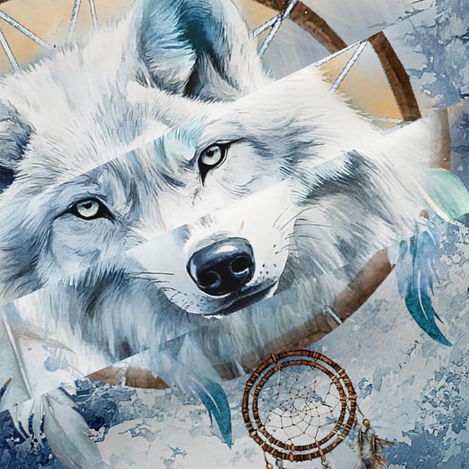 White Wolf Comforter Set Full Dreamcatcher Wolves Safari Animal Bedding Set with 2 Pillowcases