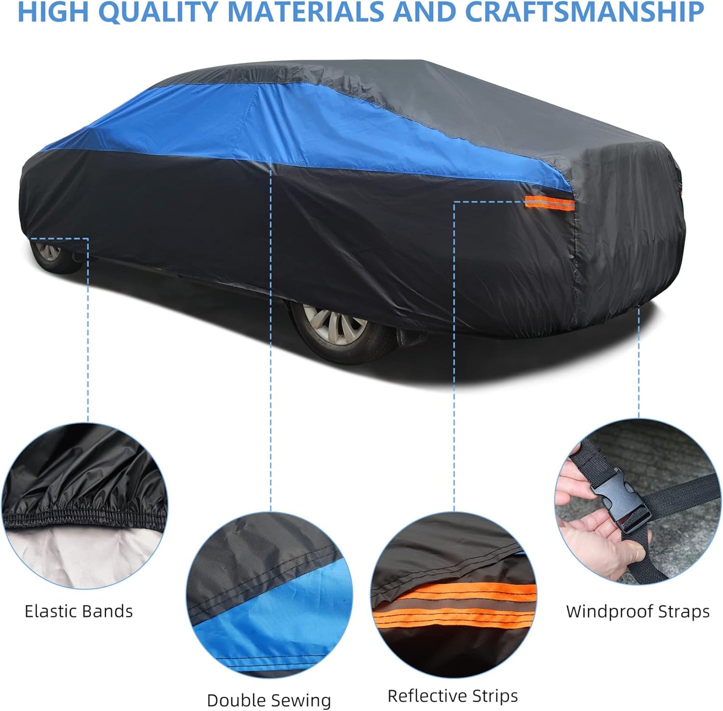 Car Cover Waterproof All Weather,Outdoor Car Cover for Automobiles,Full Exterior Cover Windproof Outdoor car Cover UV/Snow/Hail/Dust Protection Fit Sedan-Length 181" to 190"