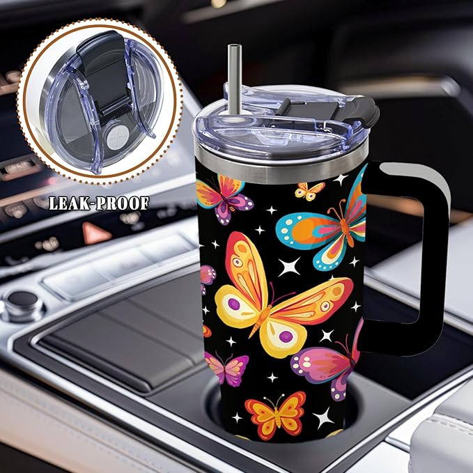 Butterfly Tumbler 40 Oz, Funny and Colorful Design, Stainless Steel Insulated Mug with Humorous Quote, Gift for Women, Fun and Playful Butterfly Theme, Novelty Tumbler