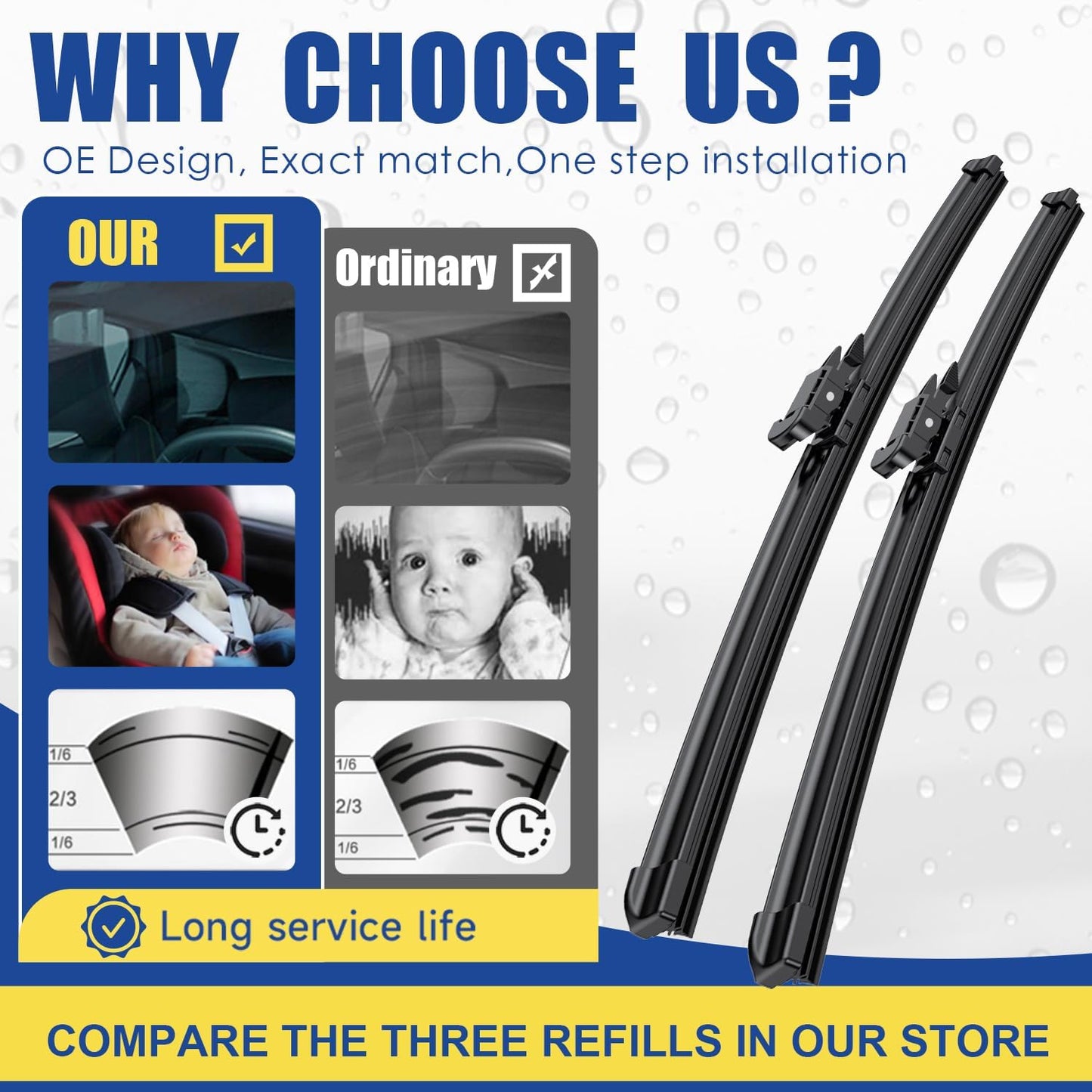 2 wipers Factory Replacement For 2007-2020 2021 Tundra 2008-2020 2021 2022 Sequoia Original Equipment Replacement Windshield Wiper Blades Set - 26"+23" Pinch Tab (Set of 2) Not for J Hook