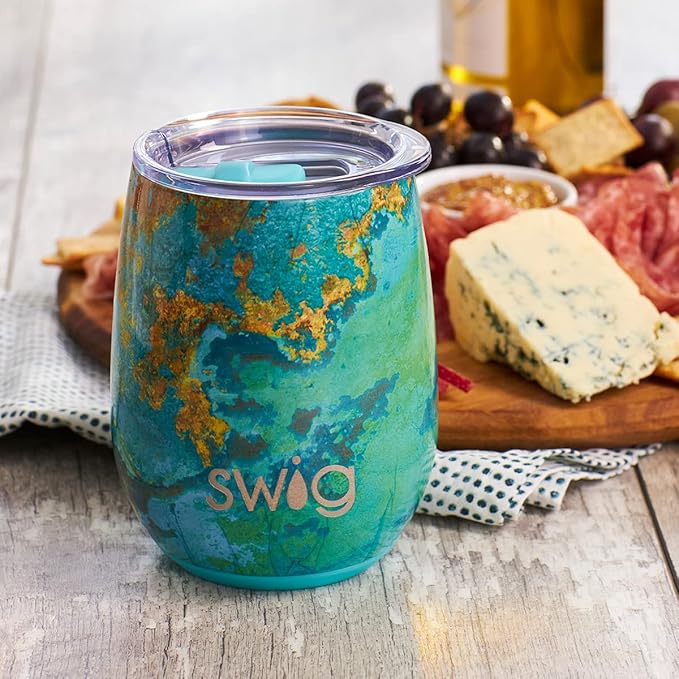 Swig Life 14oz Insulated Wine Tumbler with Lid | 40+ Pattern Options | Dishwasher Safe, Holds 2 Glasses, Stainless Steel Outdoor Wine Glass (Jingle Jungle)
