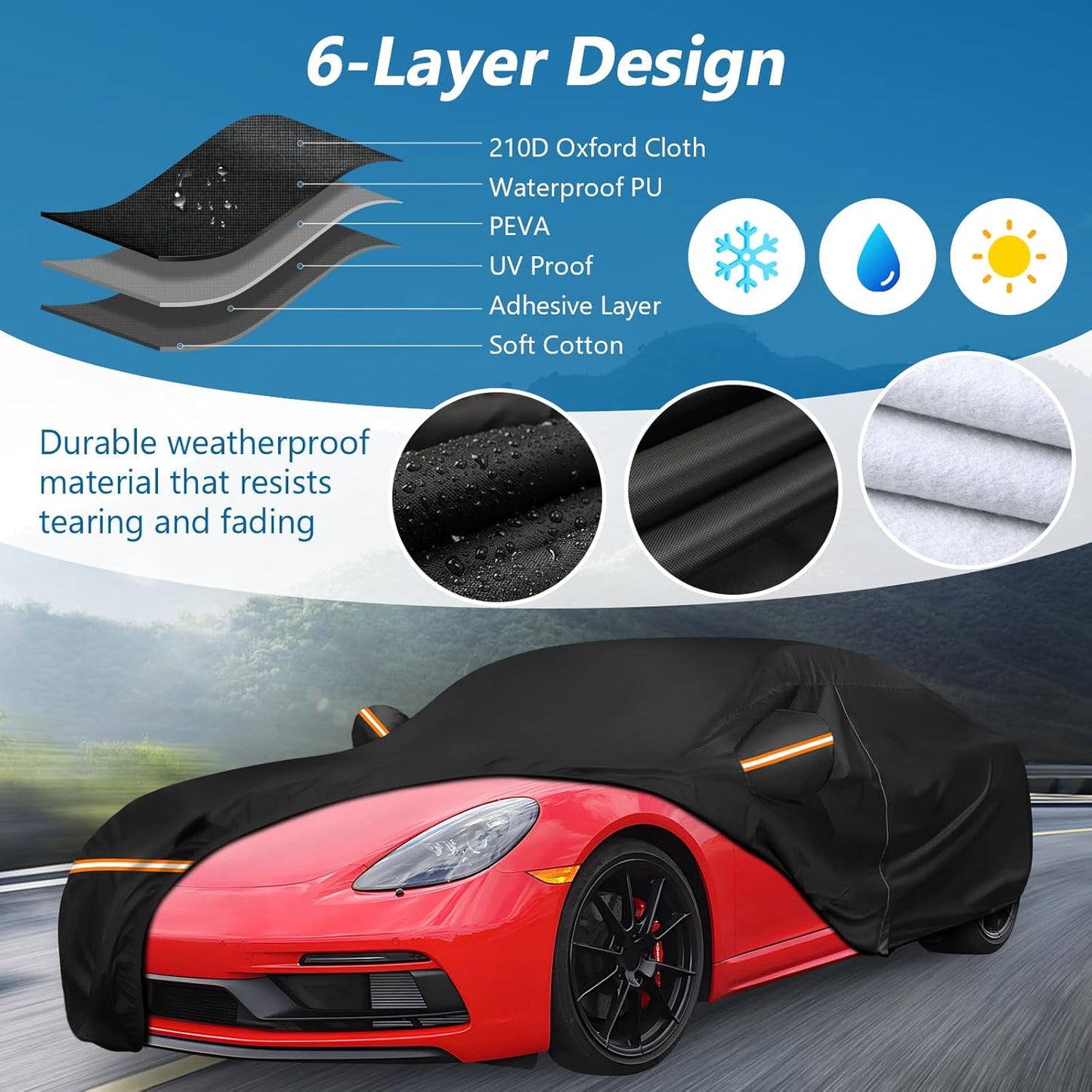 Car Cover for Porsche Cayman, for Porsche 718 (986/987/981), Spyder 1997-2025, Waterproof 210D Oxford Cloth and Cotton Outdoor Car Covers with Zipper Windproof Heavy Duty All Weather
