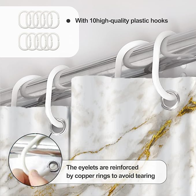AWERT Abstract Minimalism White and Gold Ink Art Marble Shower Curtain for Bathroom Modern High Definition Printing Waterproof Shower Curtain with Hooks Bathroom Decor 60x72inch