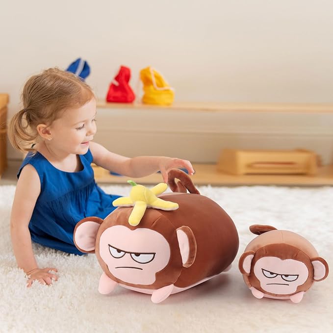 Achwishap Monkey Stuffed Animals,Monkey Plush Toy Hugging Pillow,Monkey Plush Pillow,Fluffy Monkey Throw Plushie Doll,Unique Plushies for Kids Adults Gifts(9.1”Brown)