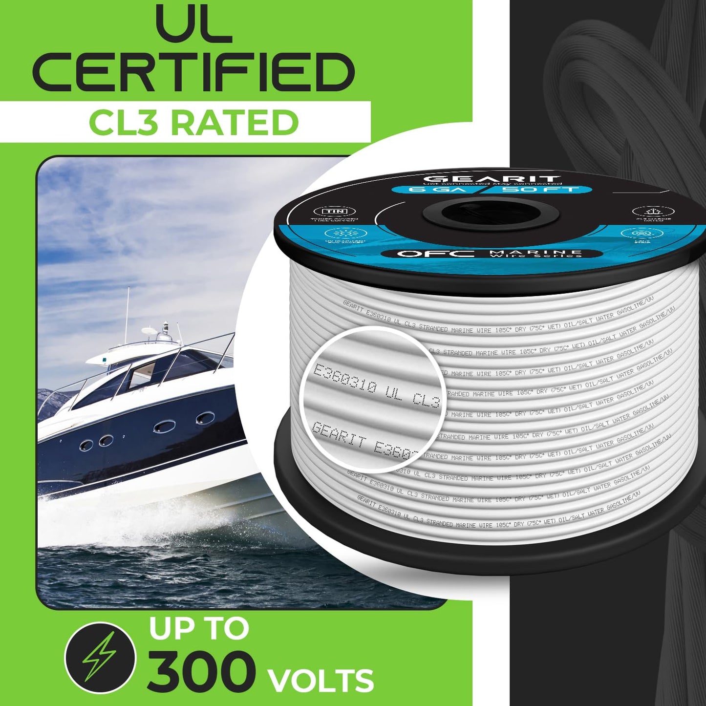 GEARit 6 Gauge Marine Electrical Primary Wire, 6 AWG (50ft) Marine Grade Tinned Copper Oxygen Free for Boat, Automotive, RV, Camper, Trailer