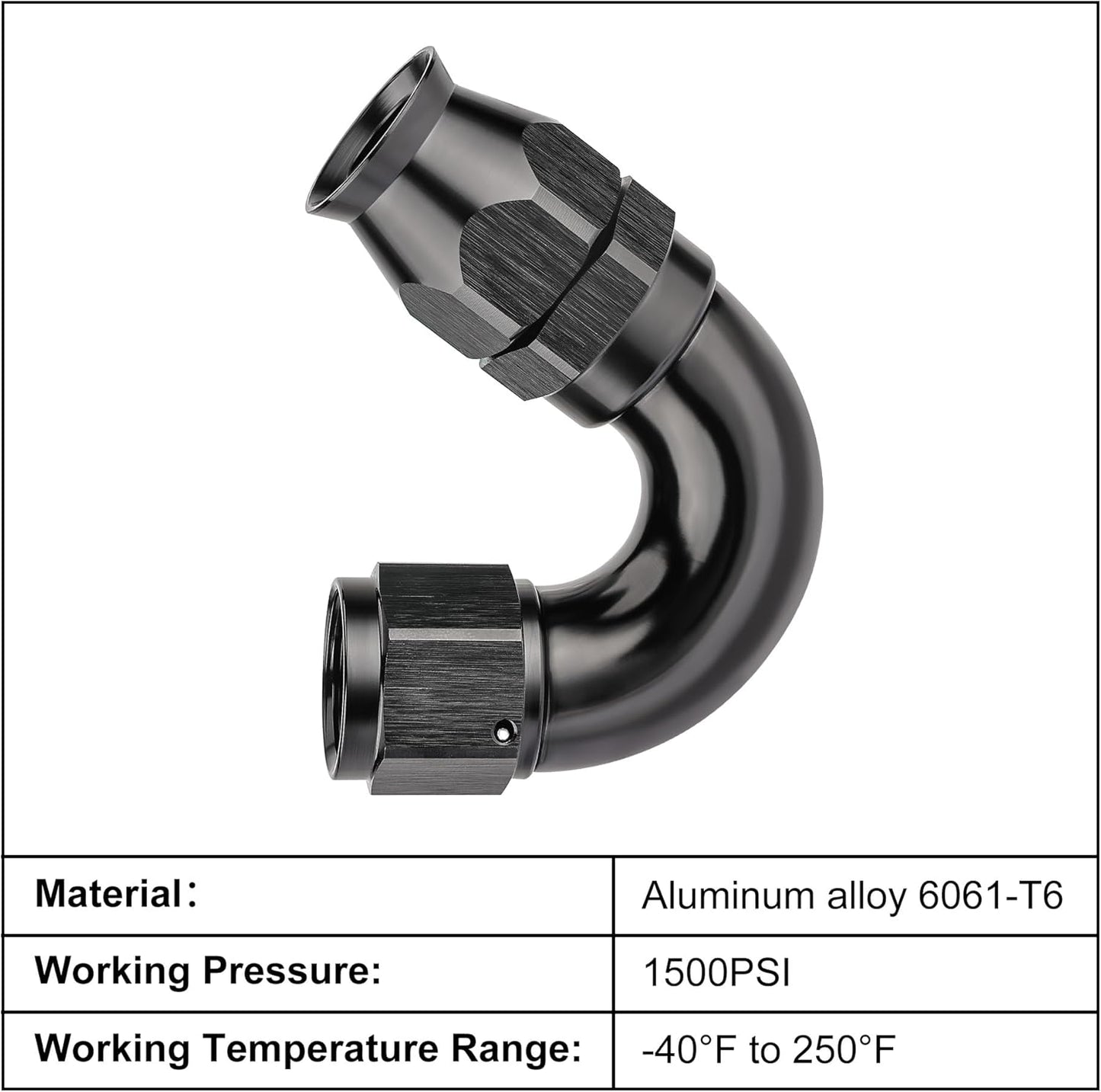 EVIL ENERGY 6AN 150 Degree PTFE One Piece Full Flow End Hose Fitting Aluminum Black