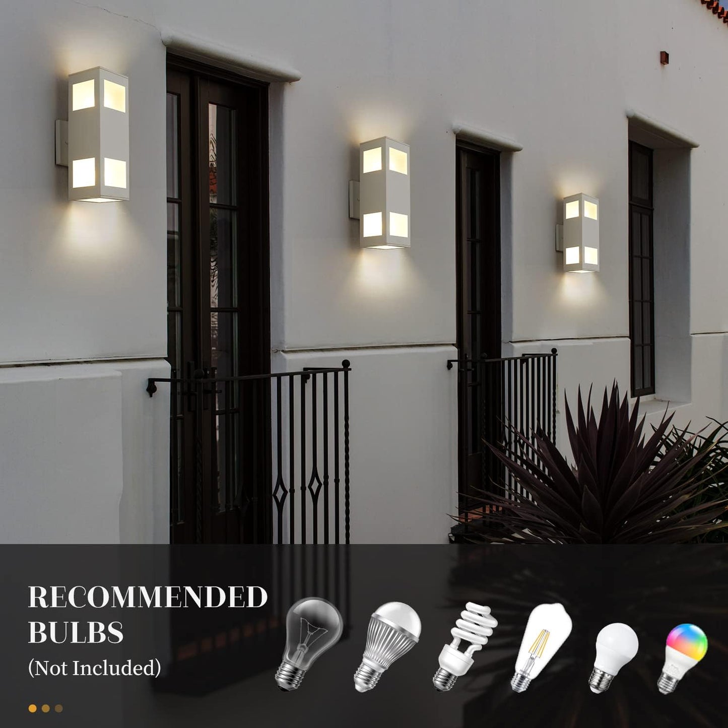 harriet Porch Lights Outdoor Modern - IP64 Waterproof Aluminum and Tempered Glass Cover, 13" Rectangular Up/Down Wall Sconce for Porch, Garage & Patio, Exterior Lighting, White, 2 Pack