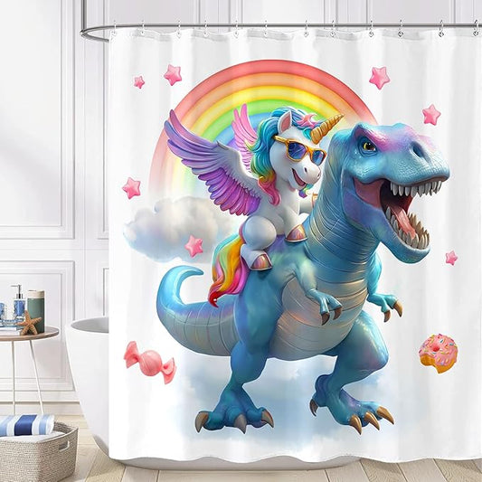 Yeoiat are You Pooping Shower Curtain Funny Shower Curtain Dinosaur Shower Curtains for Bathroom Cute Shower Curtain Set with 12 Hooks Unicorn-01 72×72 Inches