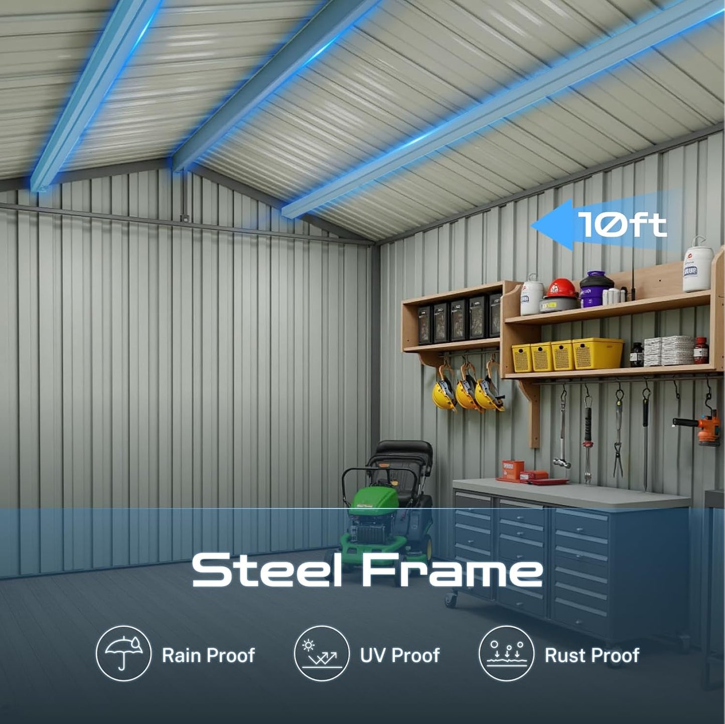 10' x 8' XL Outdoor Storage Shed, Sturdy Metal Building w/Lockable Doors for Garden, Backyard, Poolside and Lawn, Green