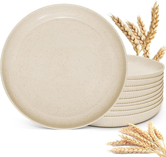 Wheat Straw Plates，9 inches Plastic Plates Set of 12, No BPAs and No Chemical Dyes (Beige)
