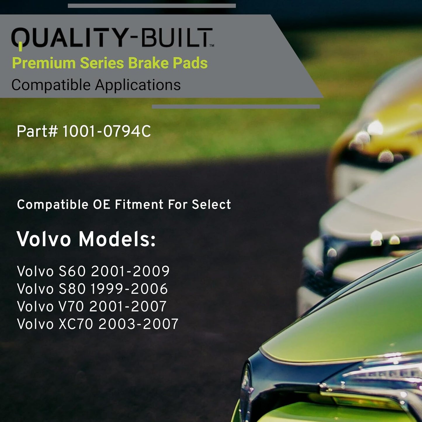 Premium Ceramic Front Brake Pads (1001-0794C) Replacement for Volvo S60 2009-2001, S80 2006-1999, V70 2007-2001, XC70 2007-2003