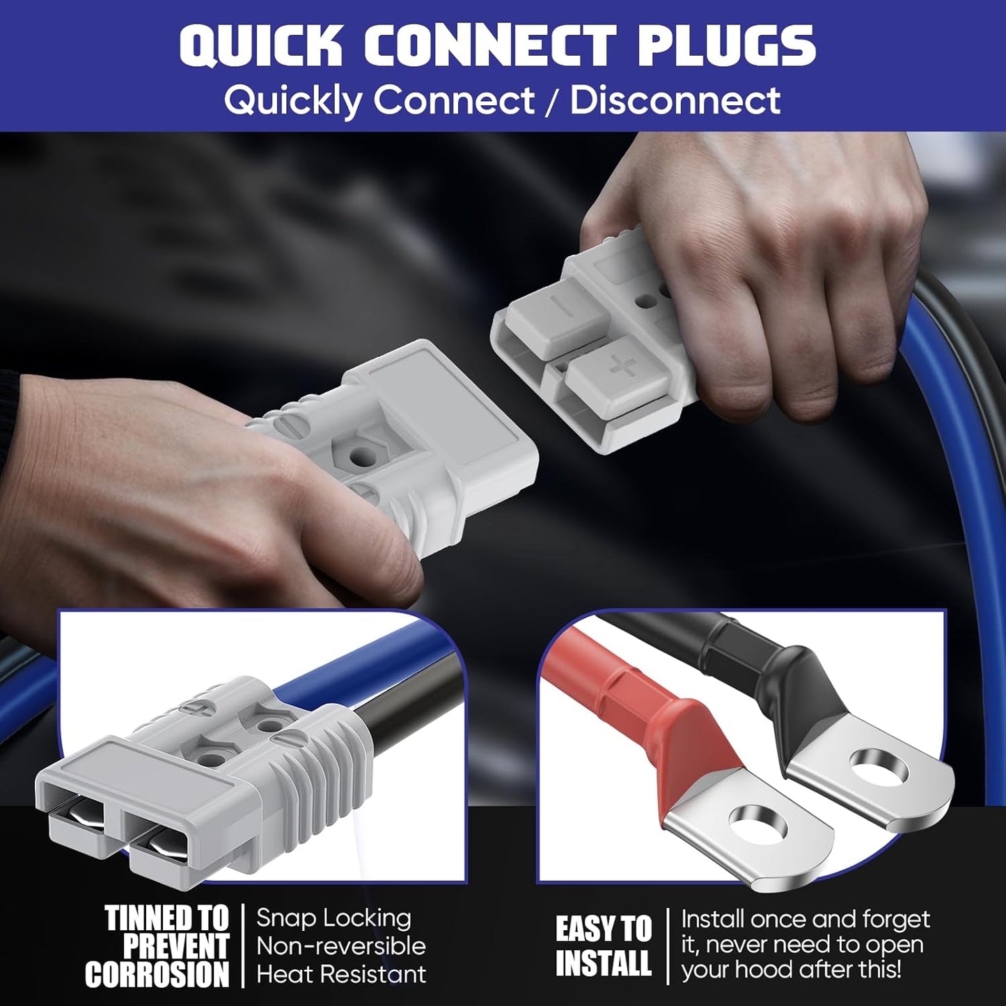 2/0 Gauge 30 FT Heavy Duty Jumper Cables, 1500Amp Quick Connect Booster Cables for 12V & 24V Cars, SUVs and Trucks, Kit with Carry Case, Gloves, Brushes