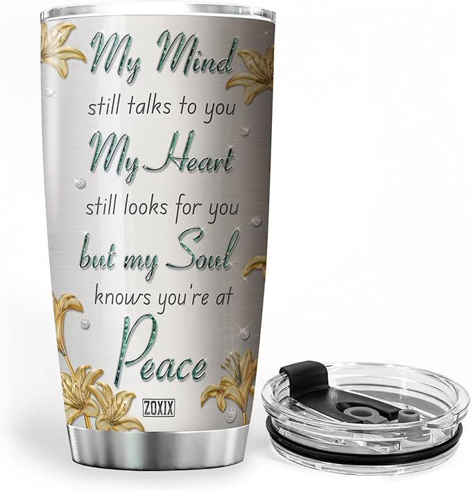 ZOXIX Hummingbird Coffee Tumbler 20oz My Mind Still Talks To You Stainless Steel Coffee Cup Lily Flowers Hummingbirds Bird Lover Gift Insulated Travel Mug In Loving Memory Tumblers