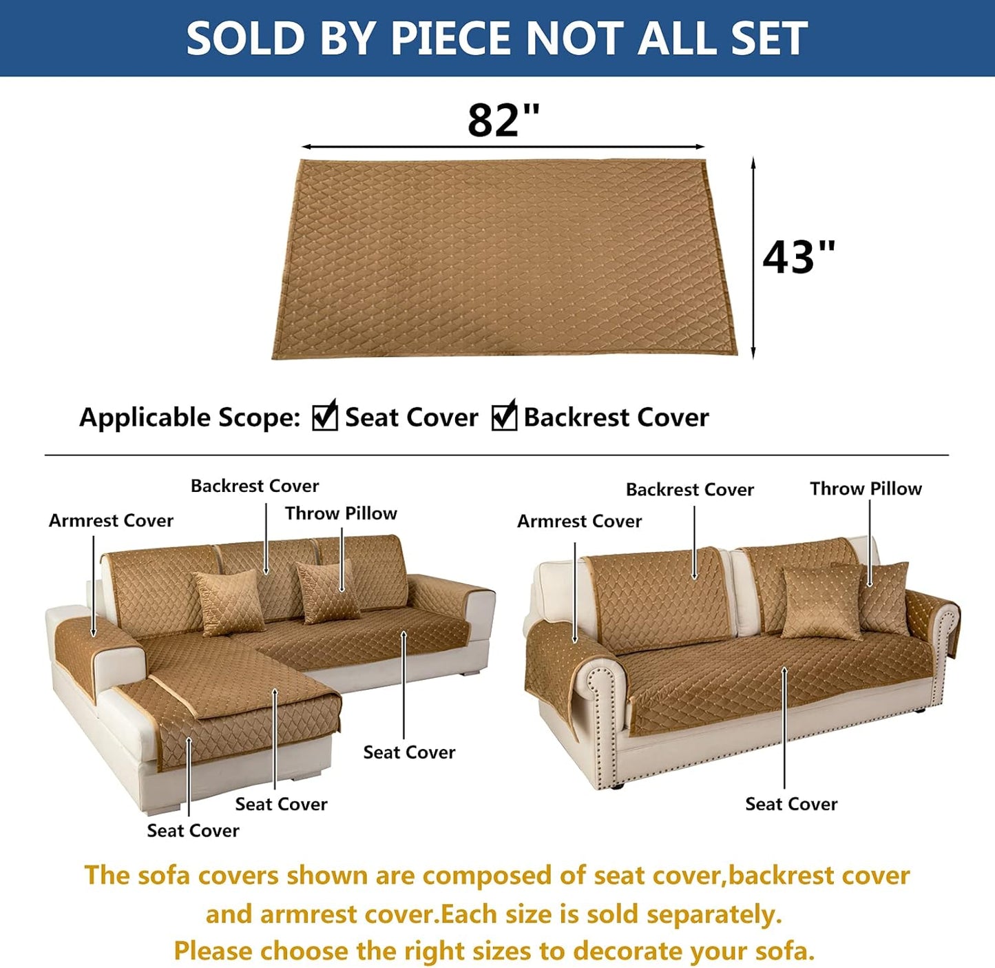 Eismodra Couch Cover,Sectional Couch Covers,Sofa Covers for 3 Cushion Couch,Anti-Slip Sofa Slipcovers for Dogs Cats Kids Loveseat Recliner L Shaped Armrest Backrest,Coffee 43''x82''(Only 1 Piece)