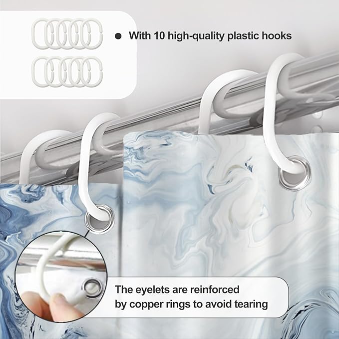 AWERT Blue Marble Shower Curtain - Waterproof for Bathroom Decor, Printed Washable With Hooks, 60x72 Inch