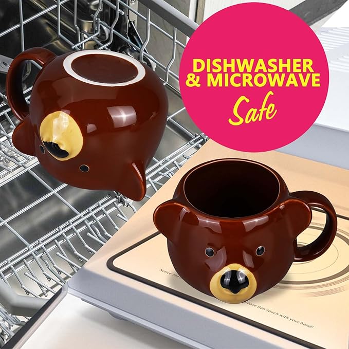 Bear Mug 14 oz Ceramic Coffee Mug 3D Porcelain Tea Mug for Women Kawaii Cup Bear Gifts for Women Christmas Gifts Housewarming Holiday Birthday Gifts for Women Mom Kids Men and Friend Brown