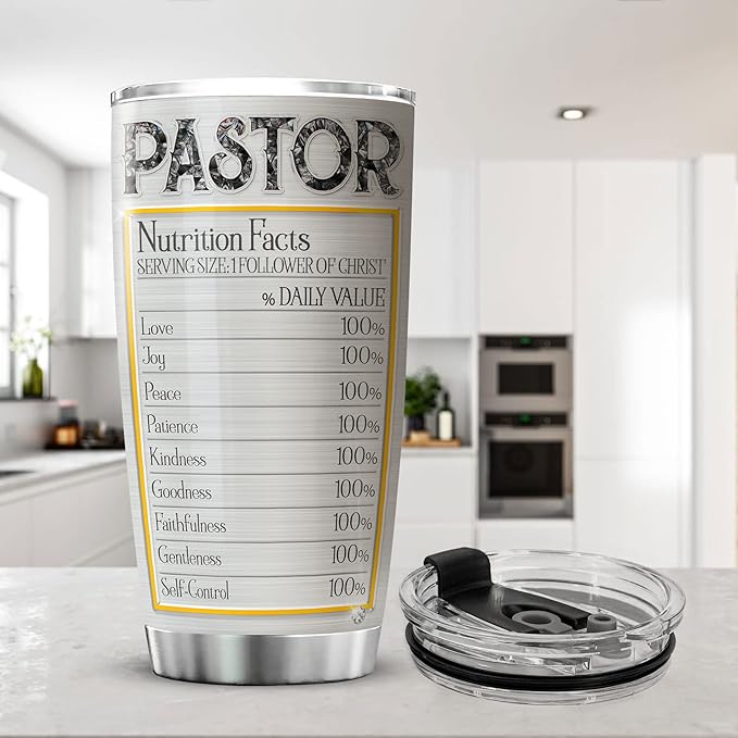 ZOXIX Pastor Tumbler For Men Nutrition Fact Cup With Lid 20oz Jewelry Style Christian Cross Stainless Steel Tumblers For Pastors Ministers Preachers Faith Gifts For Men Religious