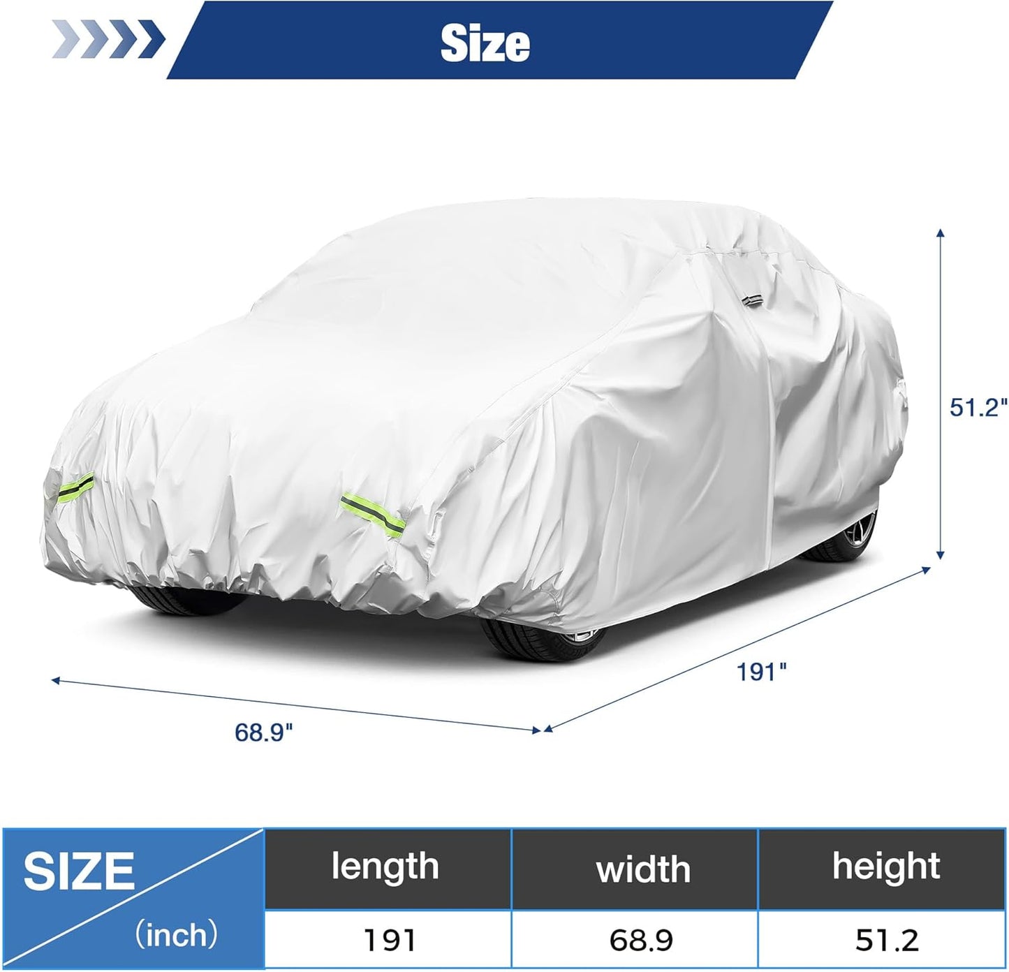 YOLENY Car Cover Waterproof All Weather Full Exterior Covers with Zipper,Universal Fit Sedan Chevrolet Corvette,Ford Fusion,Kia Stinger,Nissan Maxima,Subaru Legacy,Honda Accord etc.(UP to 191 inch)