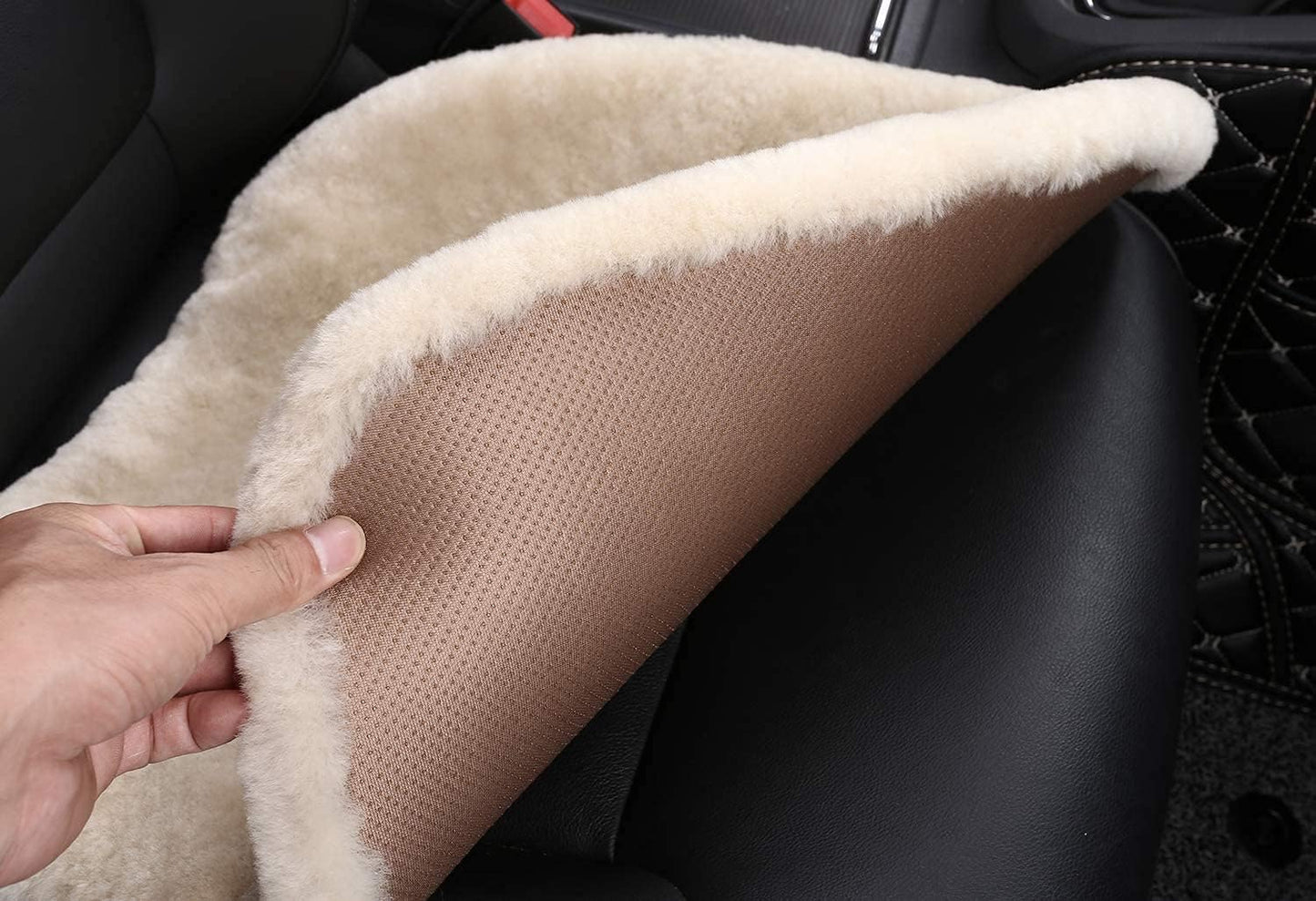 Fluffy Genuine Australia Sheepskin Car Seat Cover for Auto Interior Accessories with Soft Fuzzy Wool Eco-Friendly Natural Fur Non-Slip (Alpine Green, Front)