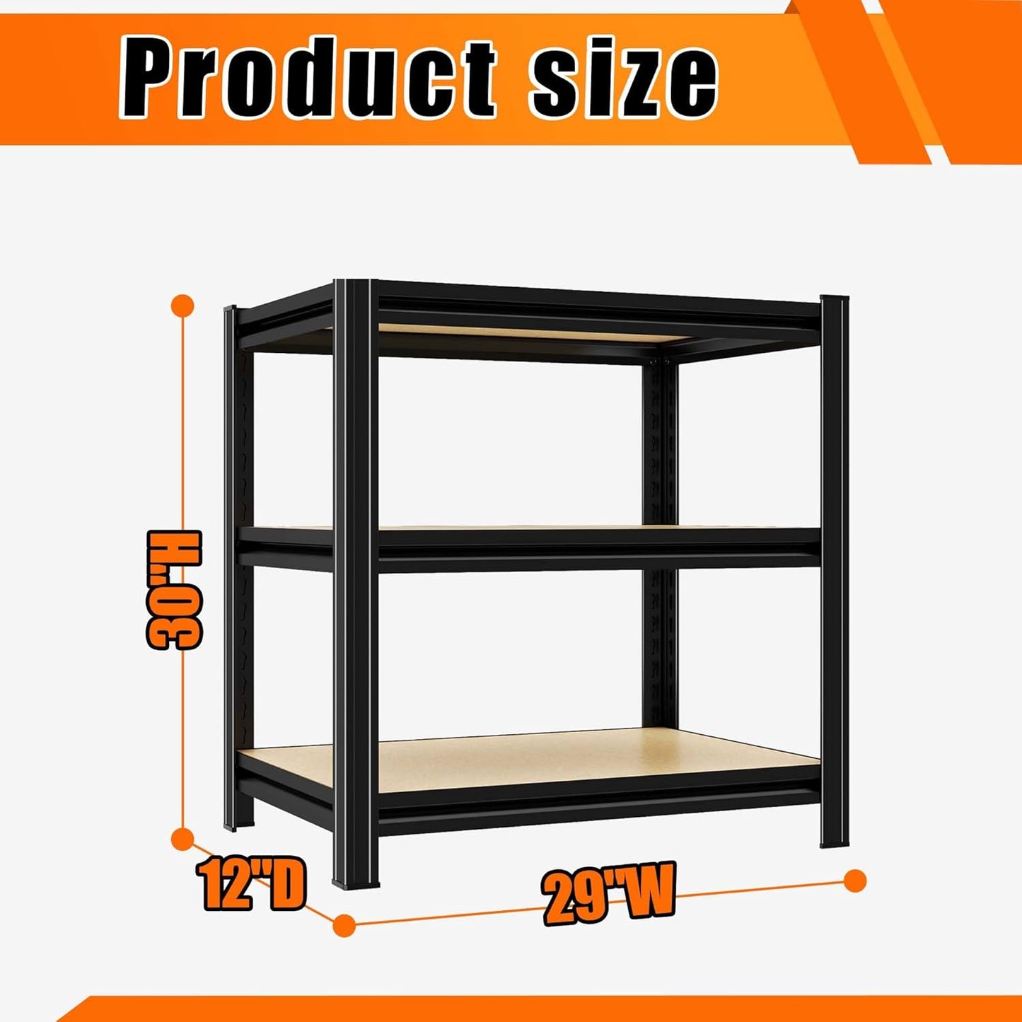 Garage Shelving, 3-Tier Adjustable Storage Shelves, Metal & Wood Pantry Shelf Organizer, Modern Garage Shelving Unit, Utility Storage, 29" W x 30" H x 12" D