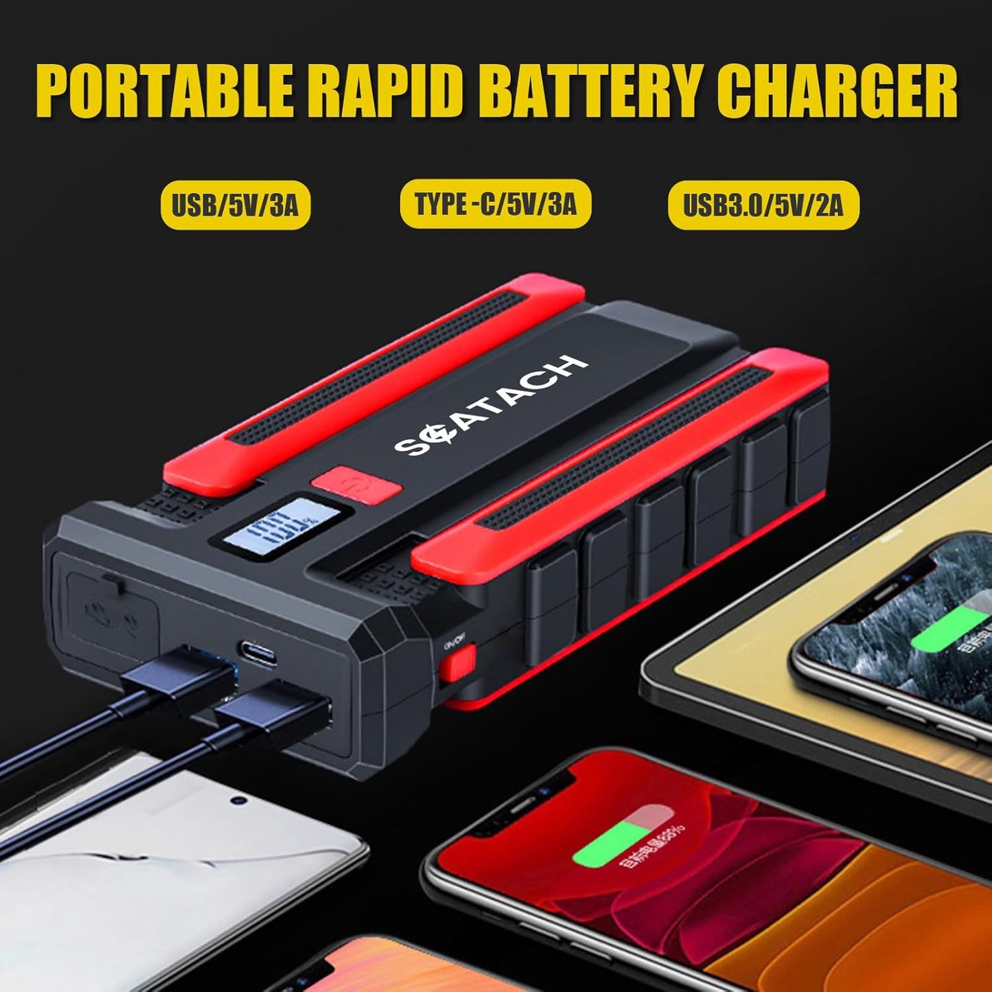 Scatach 002 5000A Car Battery Jump Starter,12V Jump Starter Battery Pack (up to 14.0L Gasoline and 12.0L Diesel Engine), Portable Jump Box with LED Display, 3 Modes Flashlight and Jumper