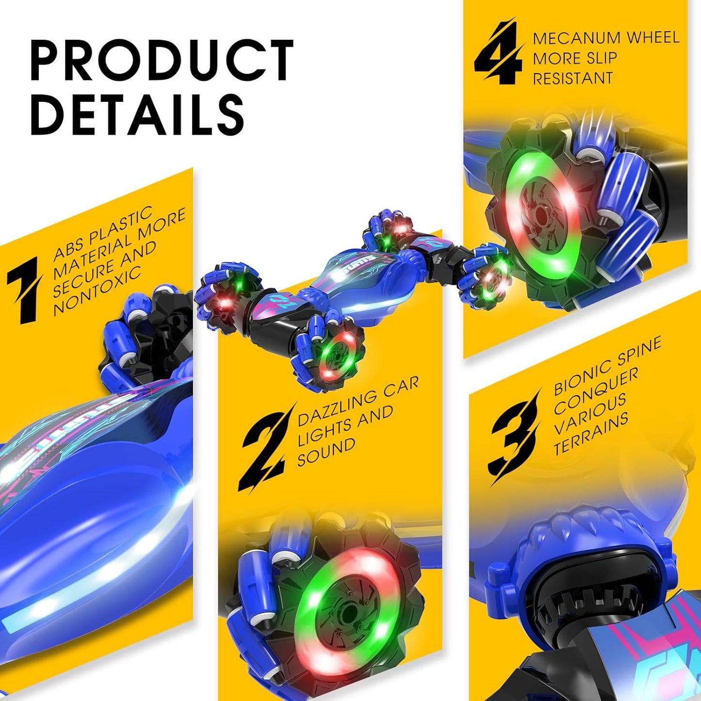 Gesture RC Car - Gesture Sensing RC Stunt Car Toys for Boys Girls Aged 6-12, 2.4GHz 4WD Hand-Controlled Remote Control Twist Car with Lights Music - Best Birthday Gifts for Kids