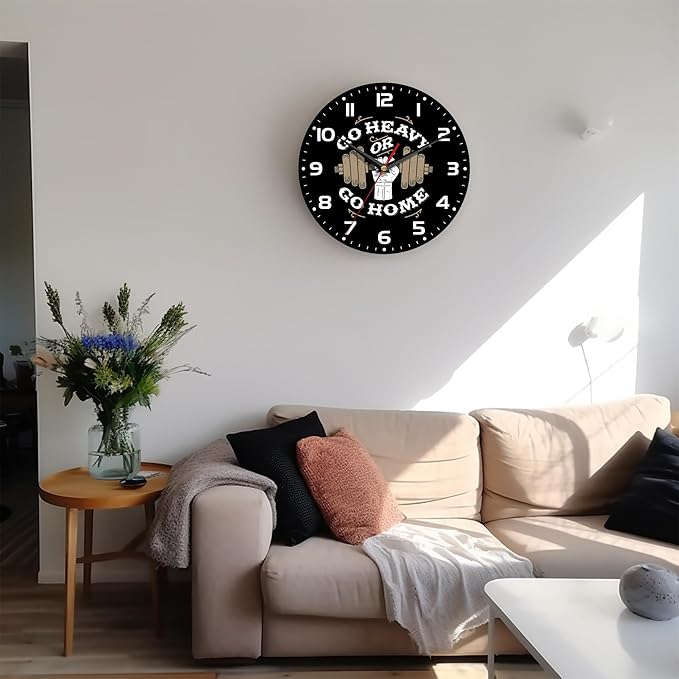 Wall Clock, 10 Inch Silent Non-Ticking Home Kitchen Decor, Battery Operated for Bathroom Bedroom Living Room Office(Gym Quotes)