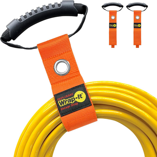 Easy-Carry Wrap-It Storage Straps - 17” (2-Pack) Blaze Orange with Grommet - Extension Cord Hanger Carrying Straps for RV Accessories