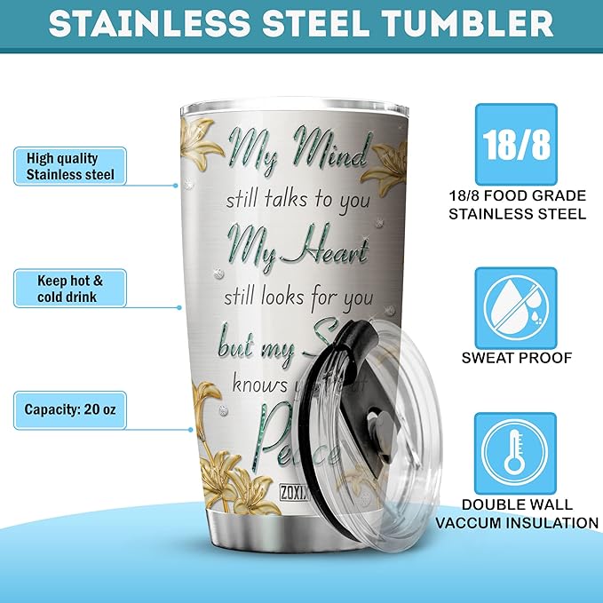 ZOXIX Hummingbird Coffee Tumbler 20oz My Mind Still Talks To You Stainless Steel Coffee Cup Lily Flowers Hummingbirds Bird Lover Gift Insulated Travel Mug In Loving Memory Tumblers