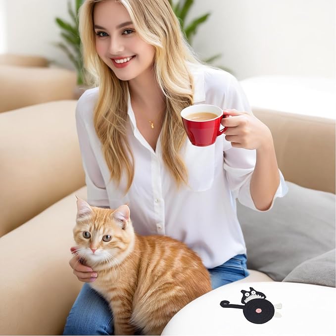 3PCS Cute Cat Coasters - Crochet Cat Gifts for Lovers, Funny Woven Coasters for Coffee & Tea