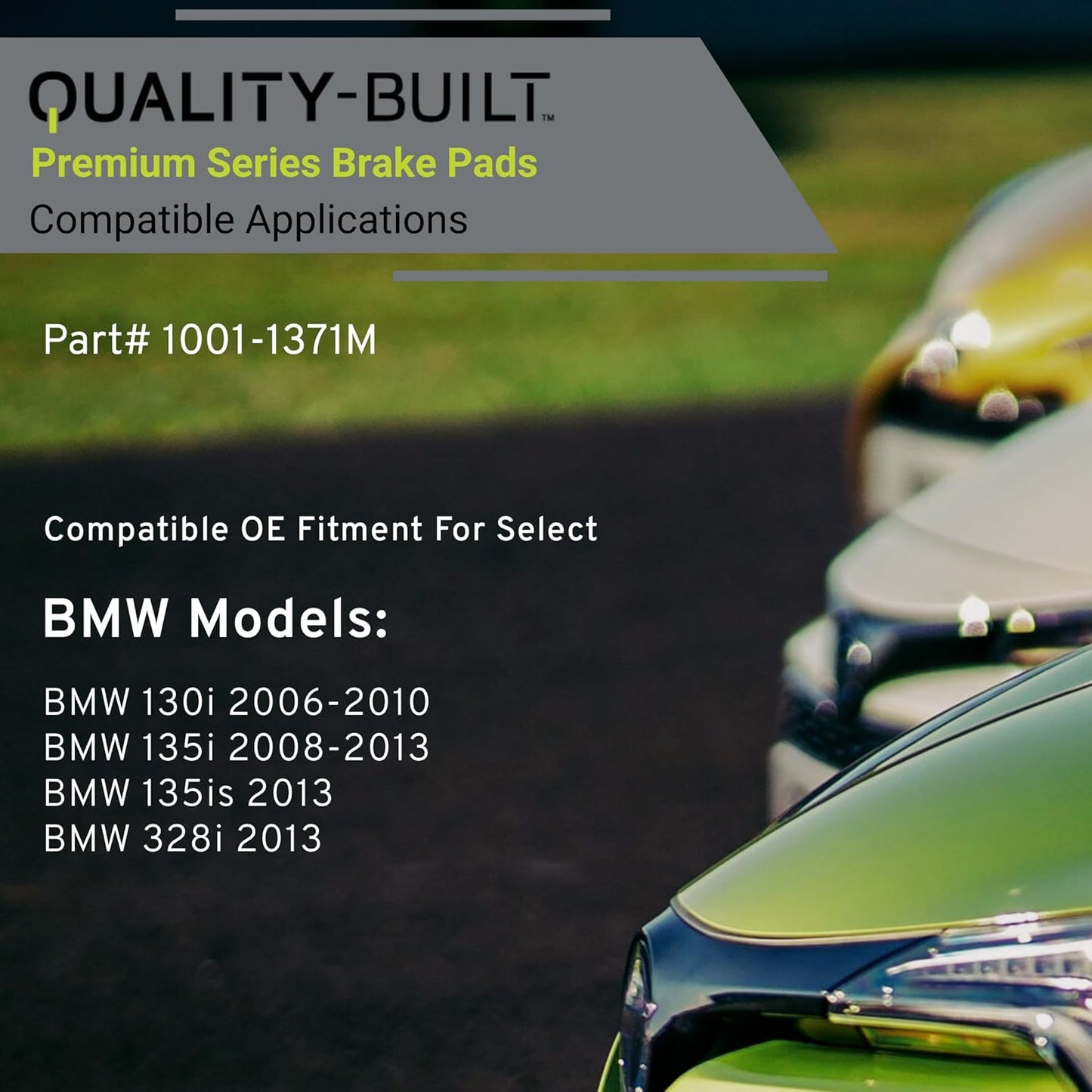 Premium Semi-Metallic Front Brake Pads (1001-1371M) Replacement for BMW 130i 2010-2006, 135i 2013-2008, 135is 2013, 328i 2013