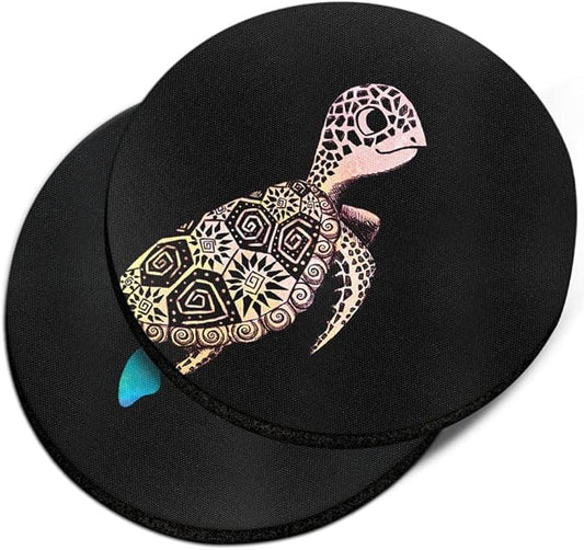 WIRESTER, Cute Turtle, Blue Sea Turtle Design Absorbent Round Fabric Felt Neoprene Car Coasters for Drinks (2.87 inches), 2pcs Set