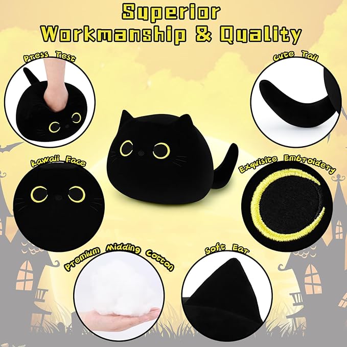 Black Cat Plush Toy-10'' Black Cat Stuffed Animal, Black Cat Anime Plush Cute Soft Plush Cat Plushie Stuffed Cat Toys, Cat Plush Pillows Toy Doll Decoration Doll Gift for Kids Girls Boys