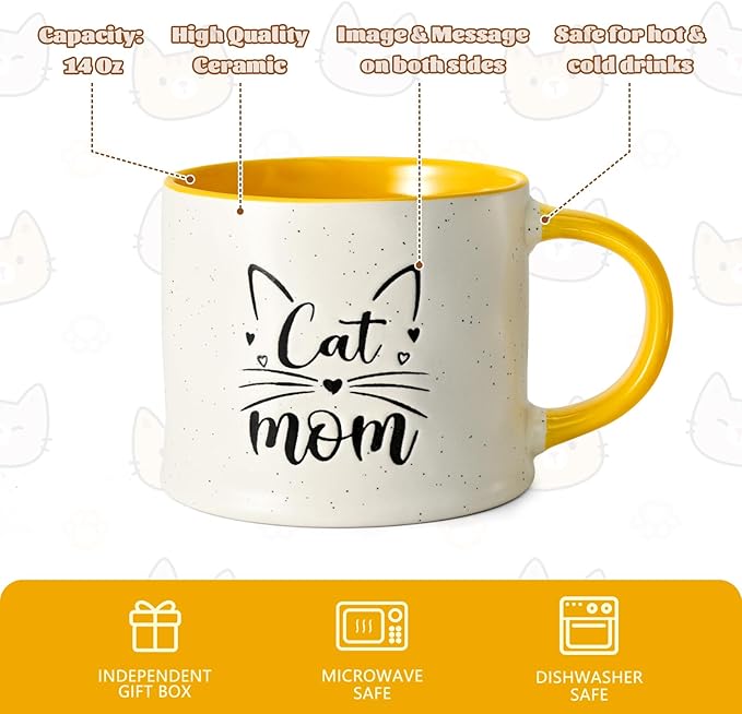 YHRJWN Cat Mom Mothers Day Gifts, Cat Lover Gifts for Women, Christmas Birthday Gift for Mom Wife Daughter Friends, 14 Oz with Toys