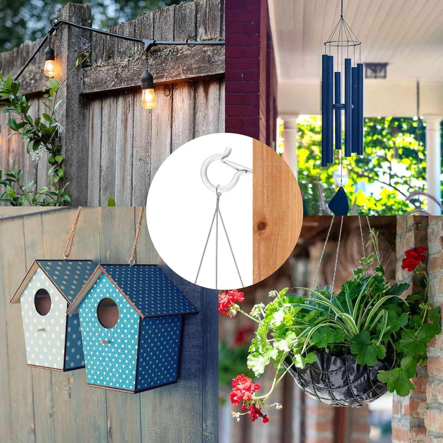 24 PCS Q-Hanger Hooks, Screw Hooks for Outdoor String Lights, Safety Buckle Design Cup Eye Hook for Hanging Christmas Lights, Plants, Mounted on Wall Ceiling, Include 1 Wing Nut Driver, White