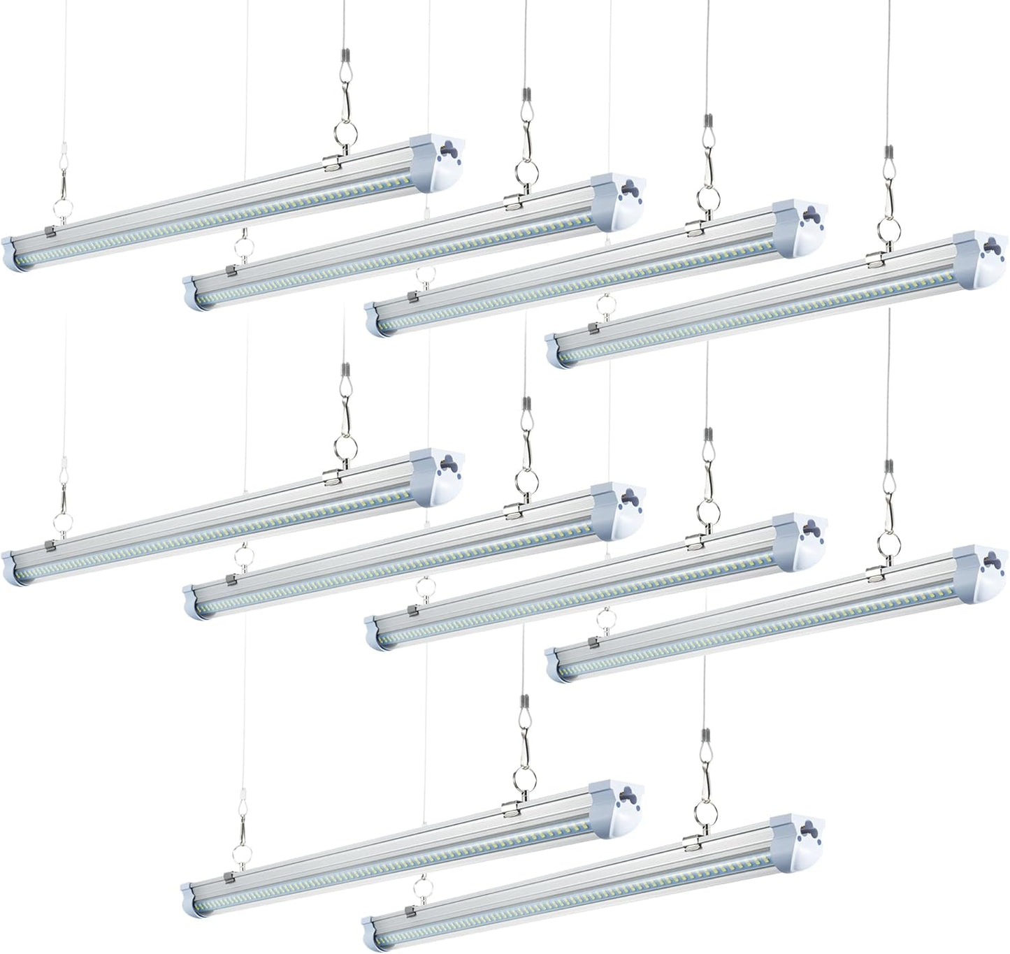 10 Pack 8FT T8 LED Shop Lights, 120W Integrated Tube Light, 19200LM 6000-6500K Daylight, Linkable Lighting, Plug & Play Energy-Saving Commercial Bay Lighting Garage Warehouse Basement (V4-4)