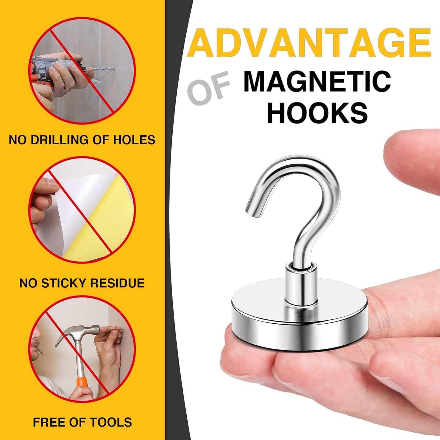 DIYMAG Magnetic Hooks, 150 LB Heavy Duty Strong Magnet with Hook, Rare Earth Neodymium Magnets for Hanging, Magnetics Hanger for Curtain, Home, Kitchen, Workplace, 10 Packs