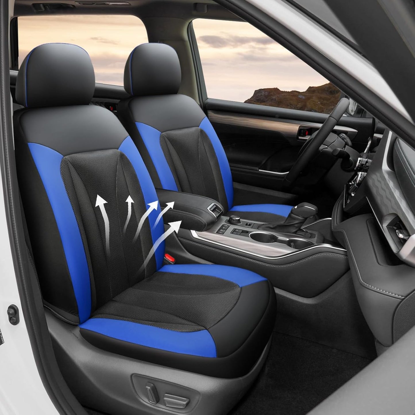 GIANT PANDA Front Car Seat Cover Custom Fit Toyota, 3D Air Mesh Car Seat Covers for Toyota Rav4 Camry Highlander Corolla Prius (Blue+Black) 2-Pack