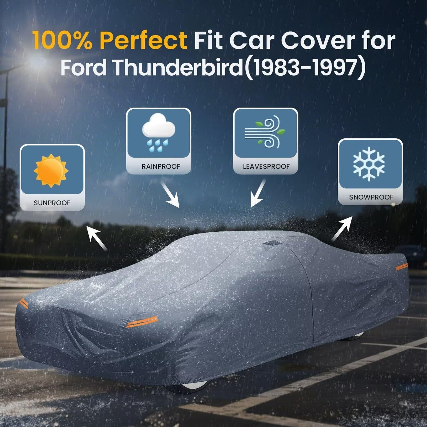 Waterproof Ford Thunderbird(1983-1997) Car Cover with Breathable Vents, [2025 Upgrade] Premium Covers with Cotton Liner and Zipper Door, Sun Rain Snow Dust Uv Protection.(Gift with Towel)