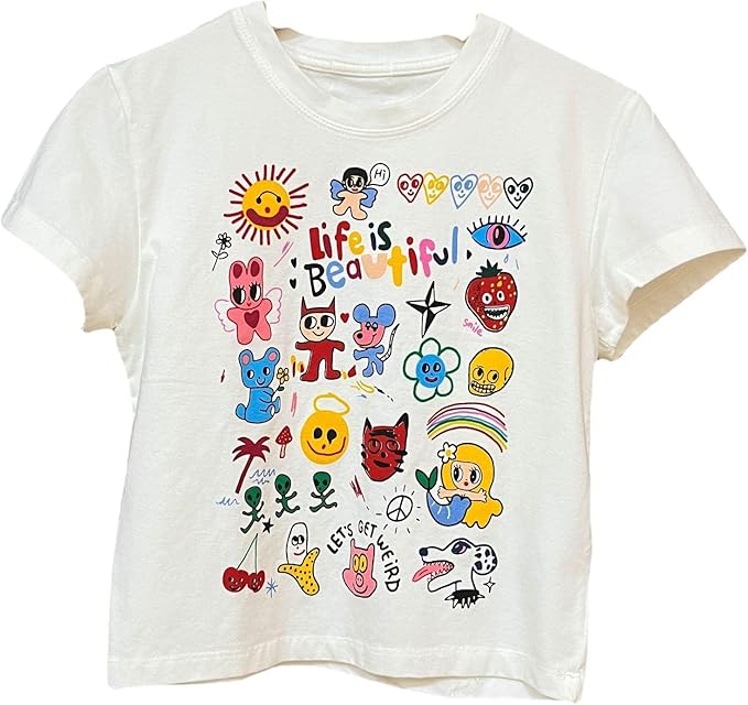 Women Girls Y2K Crop Top Letter Print Baby Tees Grunge T-Shirt