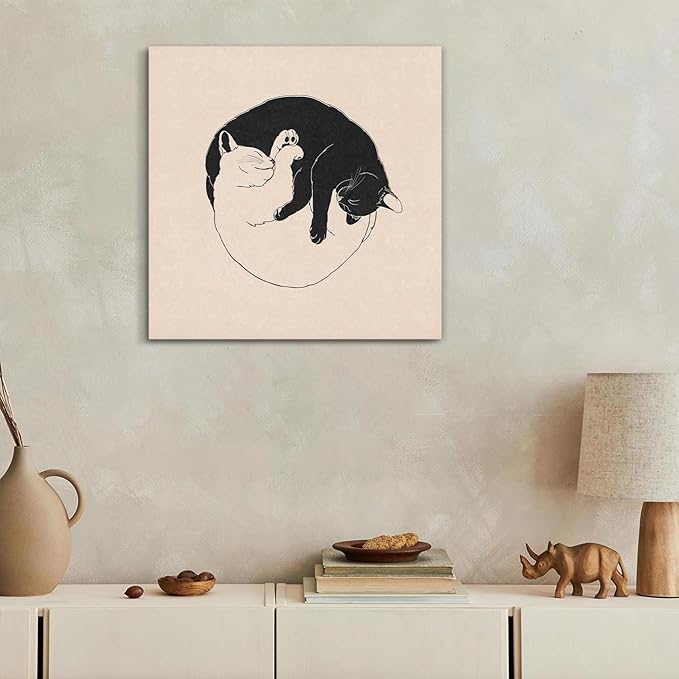 Black And White Cat Poster Vintage Cat Portrait Pictures Wall Decor Funny Cute Animals Painting Prints Aesthetic For Living Room Bedroom Bathroom Artwork Unframed Wall Art 12x12inch