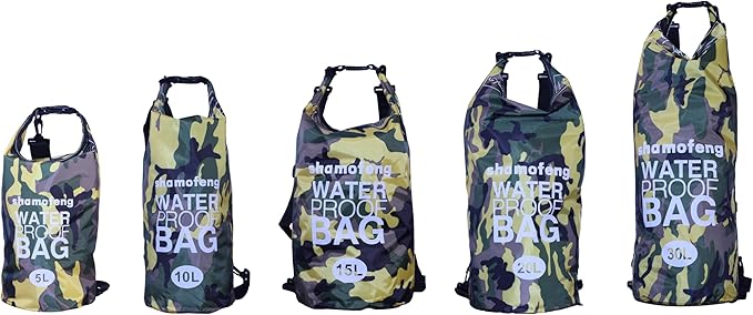 Waterproof Dry Bag Combo 5-30L Roll Top Dry Storage Bag Backpack for Kayaking Boating Beach Camping Travel Fishing, w/Phone Case & Collapsible Water Bottle & Sunglasses & Ear Band,Yellow 5L