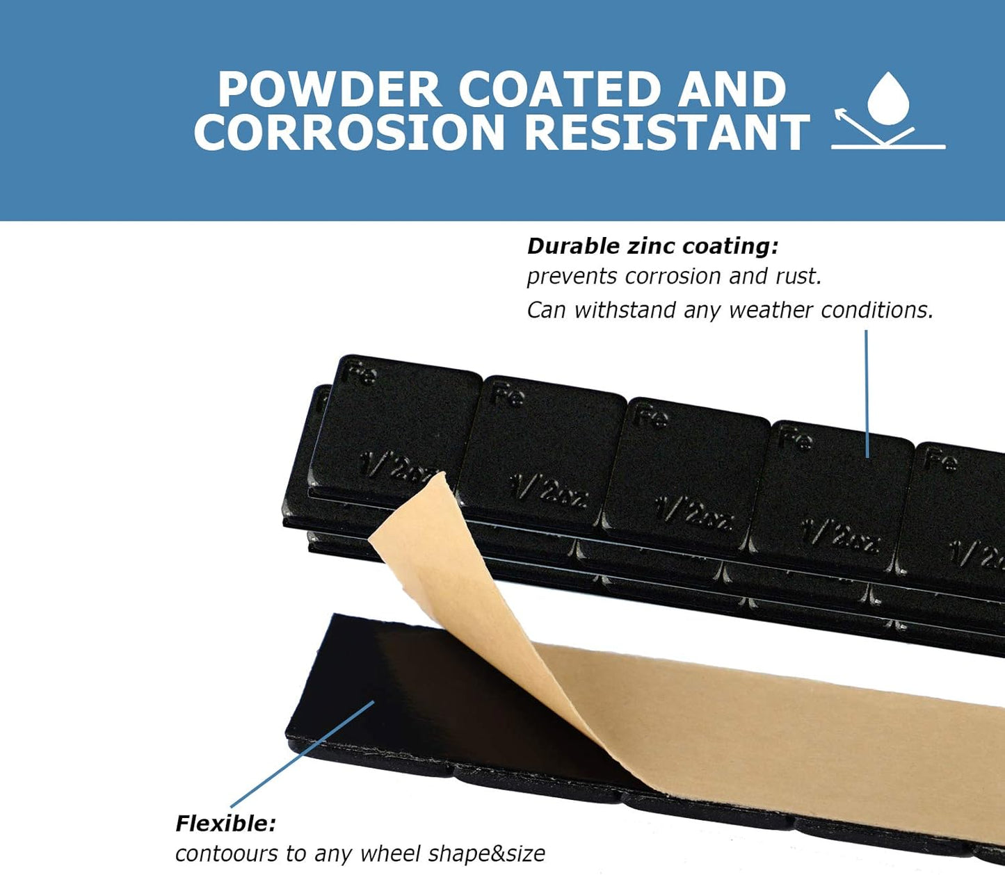 EZISO 1/2 Oz Black Stick on Wheel Weights,0.5OZ Adhesive Backed Wheel Weights (144pcs,72 oz Pack)