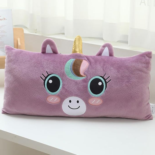Stuffed Animal Lumbar Pillow, Super Soft Plush Cuddle Throw Pillow for Kids, Cute Unicorn Shaped Pillow, 12 x 24 Inches, Purple