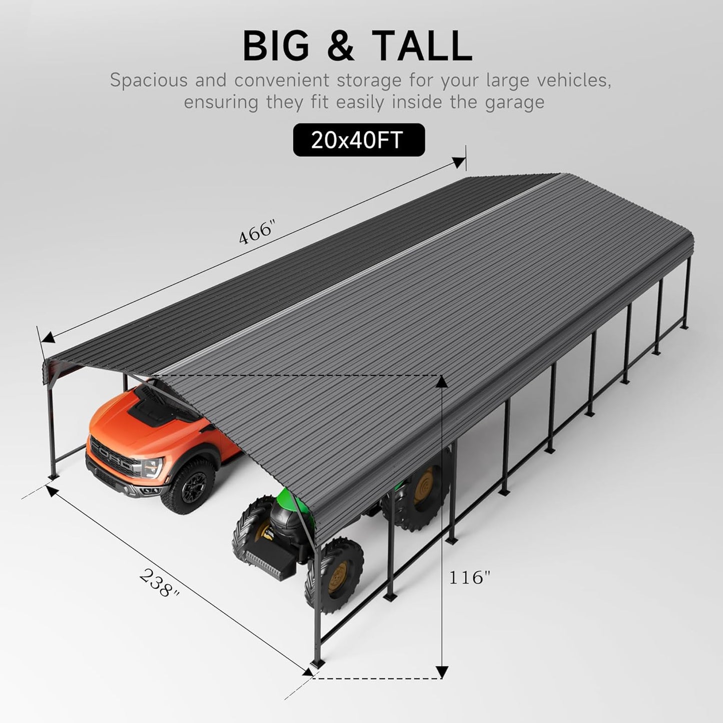 20x40 FT Metal Carport, Enhanced Base and Steel Roof for All-Weather Use, Outdoor Heavy Duty Garage Galvanized Car Shelter for Bass Boats, Full-Sized Pickup Trucks, and Tractors