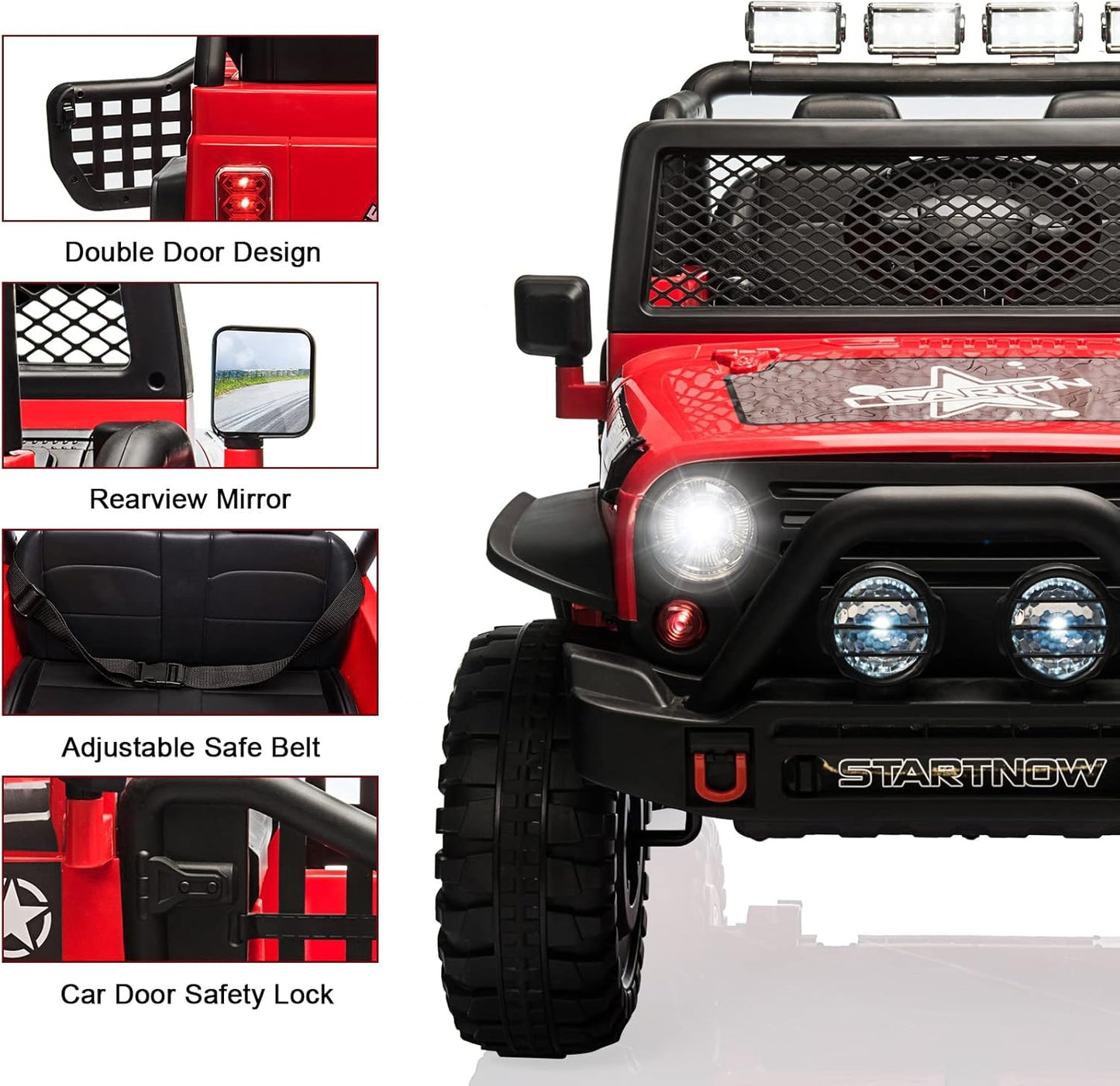 2-Seater Kids Ride on Truck Car, 12V Battery Powered Electric Vehicle with Remote, Electric Car for Kids/Toddlers w/Spring Suspension, LED Light, Music, MP3, 2 Doors, 3 Speeds, Red