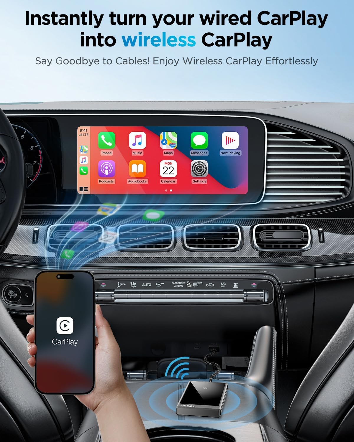 Wireless CarPlay Adapter for iPhone,2024 Upgraded Dual-core 5G Chip,Converts Wired to Wireless Carplay Dongle,Fast Connection Plug & Play, Fit for Cars with Built-in Wired CarPlay (Grey)