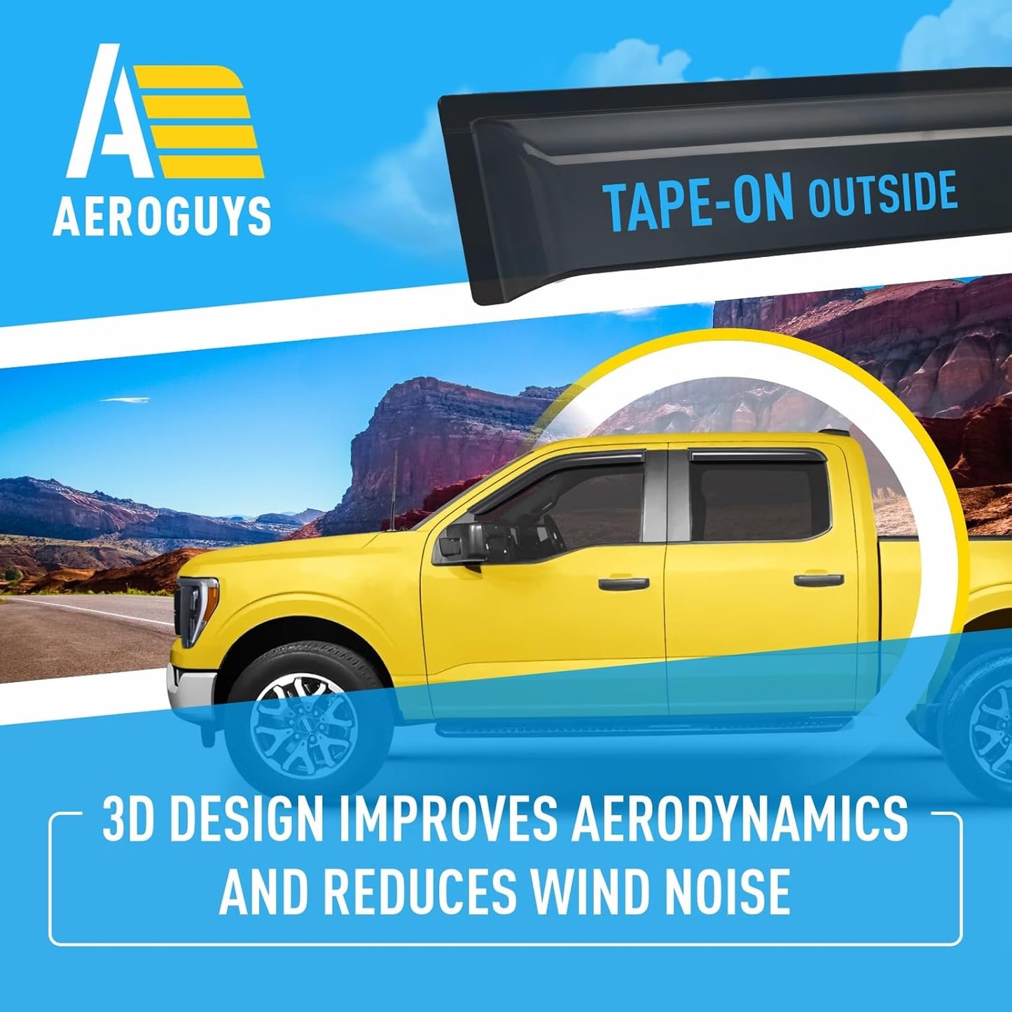 Extra Durable Window Deflectors Tape-On Window Visors Rain Guards Fit for Ford F150 2015-2025 SuperCrew, Sun Visors, Wind Vent for Shades, Exterior Car Accessories - 4pcs. AG0050