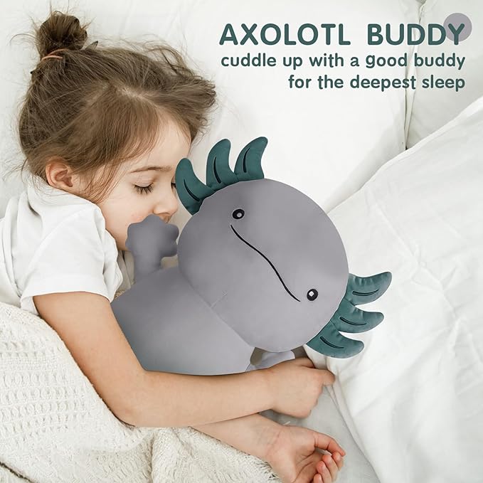 22 inch Cute Giant Grey Axolotl Plush Soft Body Pillow, Large Axolotl Stuffed Animals Toy, Squishy Plushies Gifts for Kids Boys Girls Birthday