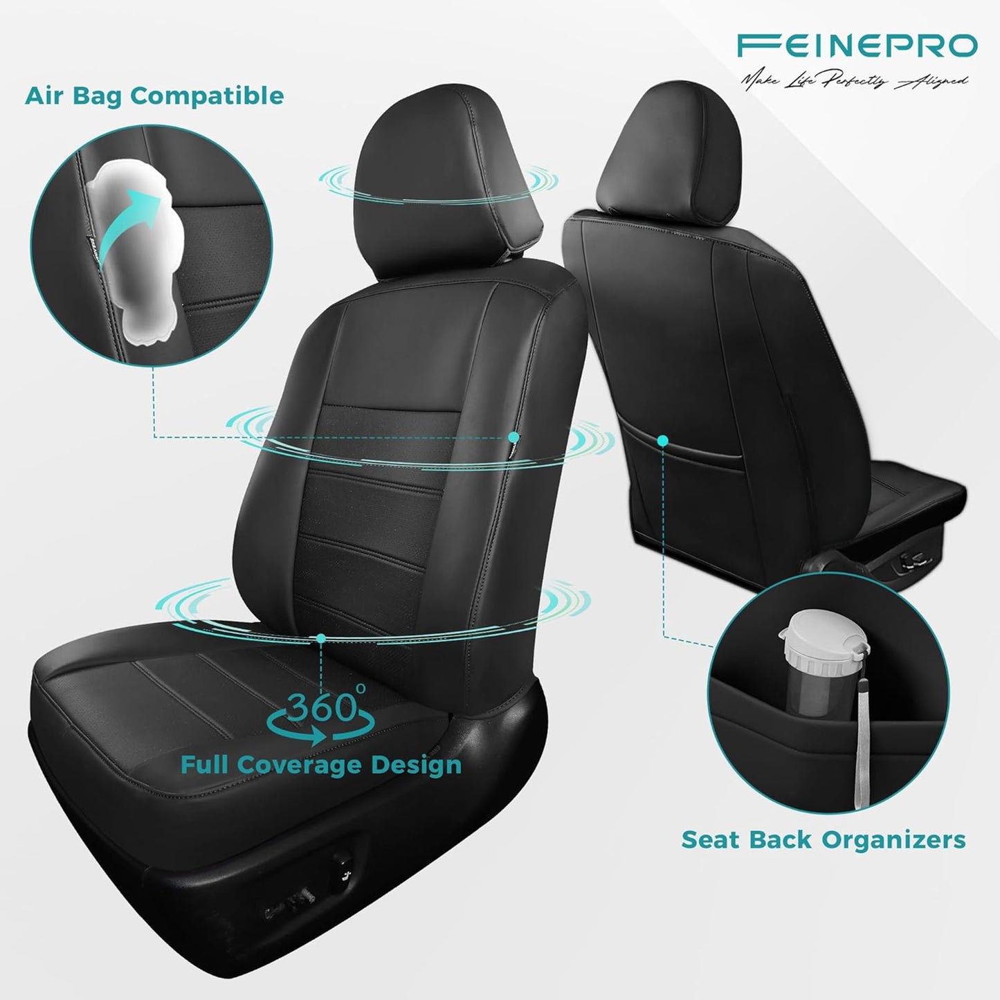 for Toyota Camry Seat Covers L LE XLE 2012 2013 2014 2015 2016 2017 - Custom Fit Car Seat Covers Full Set, Waterproof Breathable Luxury Leather Seat Covers for Cars, Black Not for Hybrid
